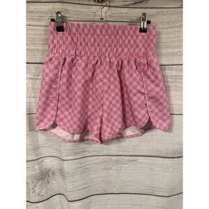 Women’s Pink Lily Hot Pink Checkered High Waisted Shorts Medium